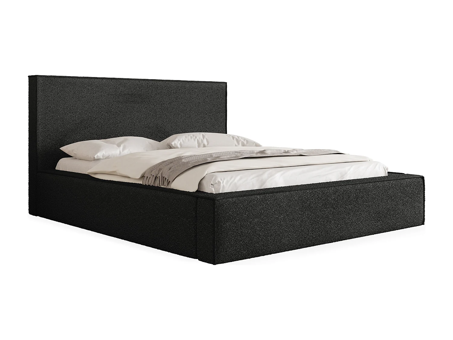 Polsterbett 180x200 – Bettkasten mit Lattenrost – Bouclé oder Samt Schwarz – Hohes Kopfteil – Bettgestell ohne Matratze – Terra – Modernes Doppelbett