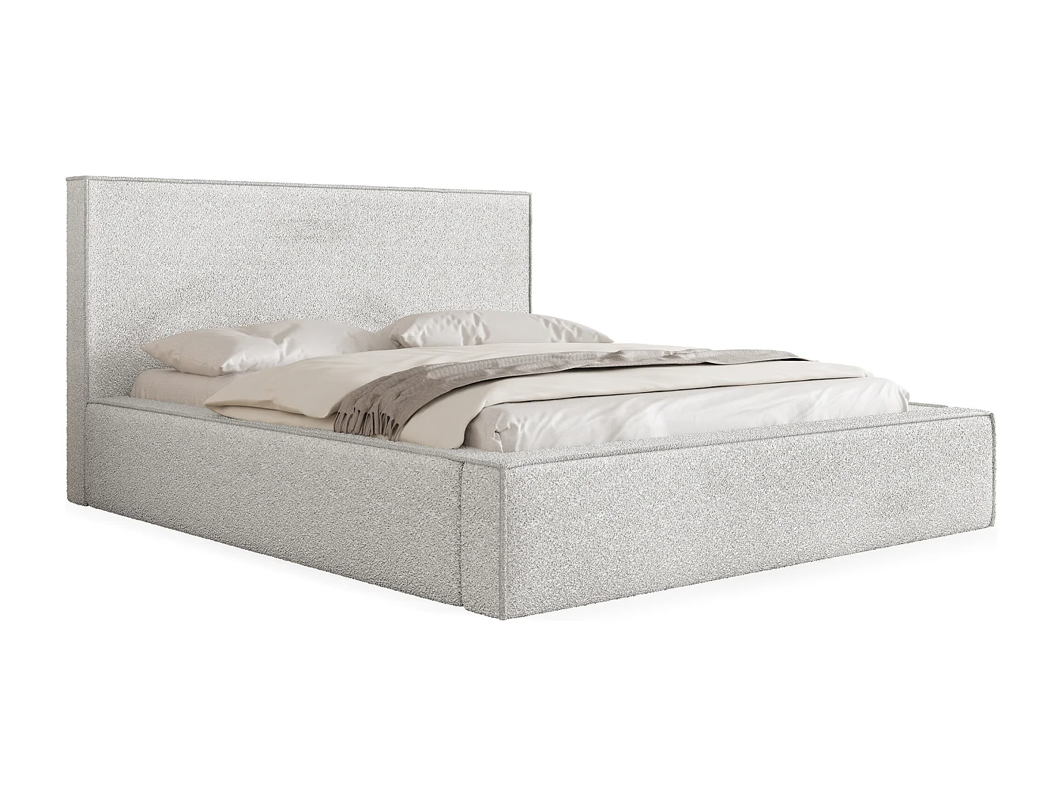 Polsterbett 140x200 – Bettkasten mit Lattenrost – Bouclé oder Samt Weiß – Hohes Kopfteil – Bettgestell ohne Matratze – Terra – Modernes Doppelbett – Creme