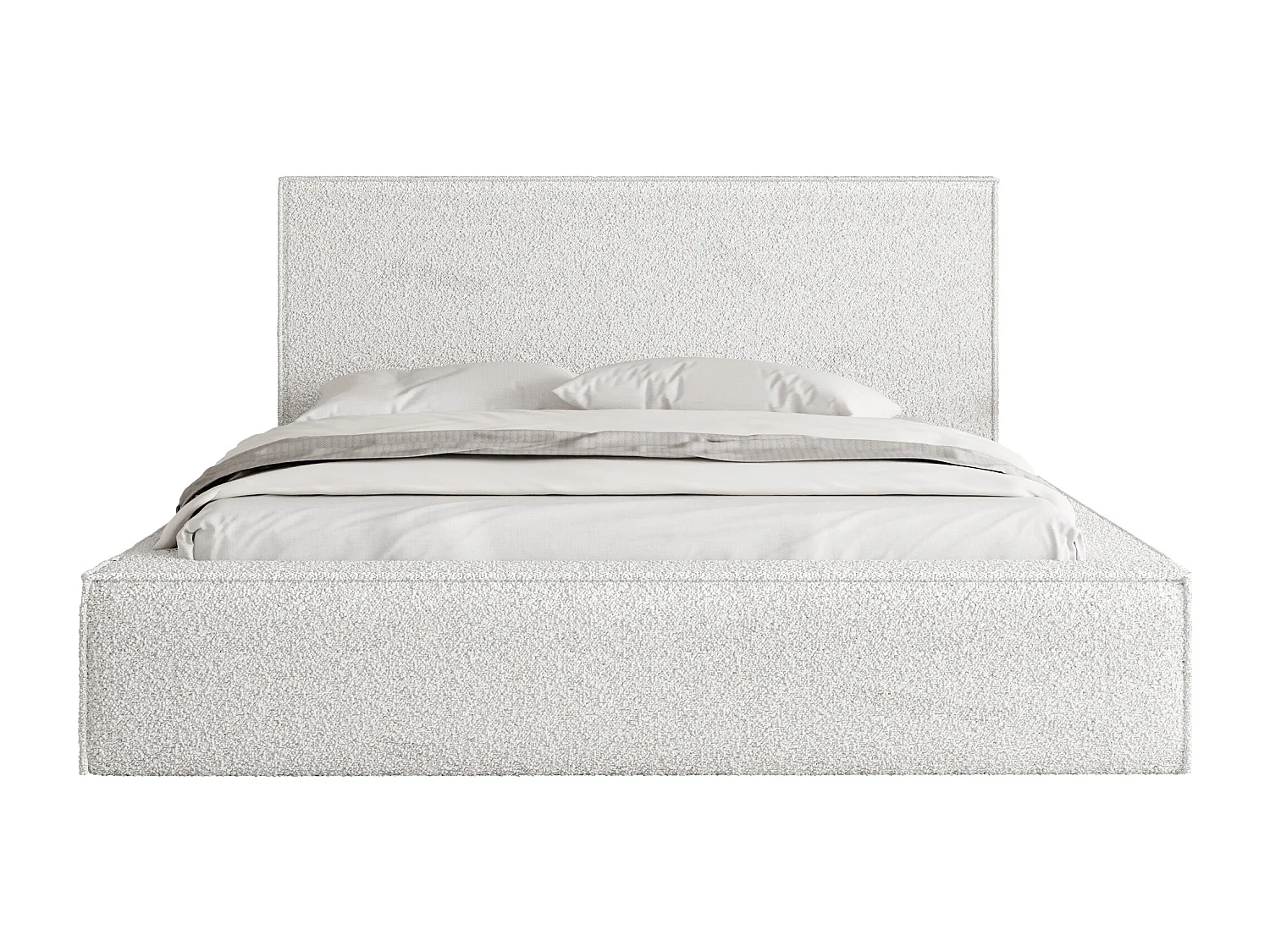 Polsterbett 140x200 – Bettkasten mit Lattenrost – Bouclé oder Samt Weiß – Hohes Kopfteil – Bettgestell ohne Matratze – Terra – Modernes Doppelbett – Creme