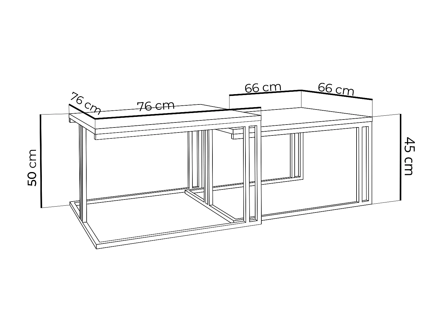 Set de 2 Tables Basses Gigognes Cameron 76/66 cm - Style Industriel, Piètement Métal Blanc - Table de Salon - Chêne Lefkas