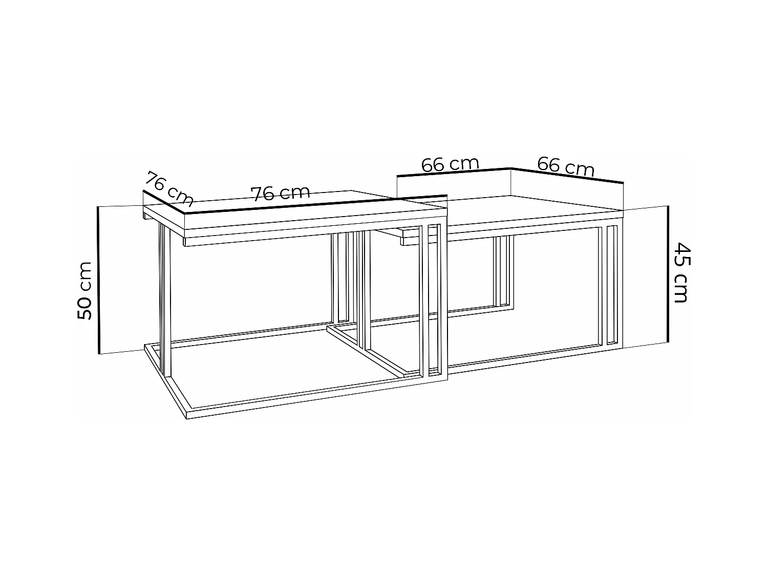 Set de 2 Tables Basses Gigognes Virgo 76/66 cm - Style Industriel, Piètement Métal Doré - Table de Salon - Béton Gris