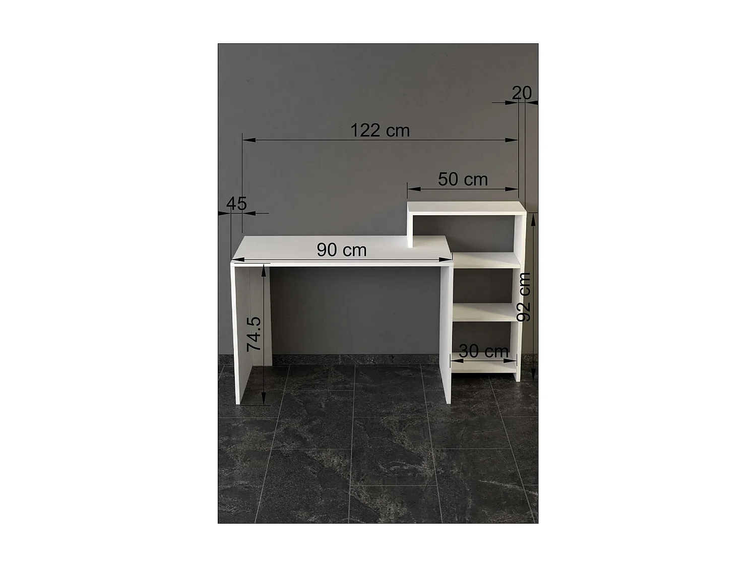 Bureau Moderne Aria, Blanc, 45x122x92 cm, Epikasa