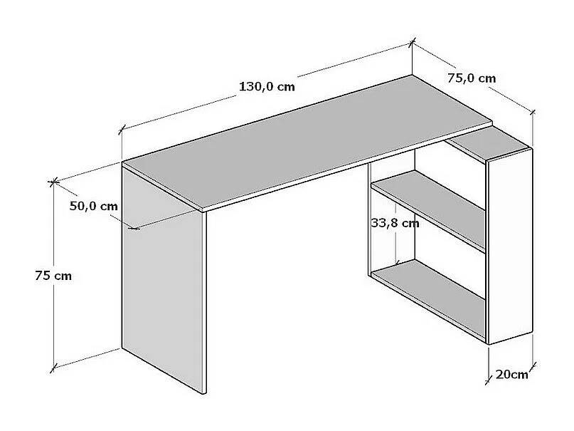 Bureau Layla, Zwart, 50x130x75 cm, Epikasa