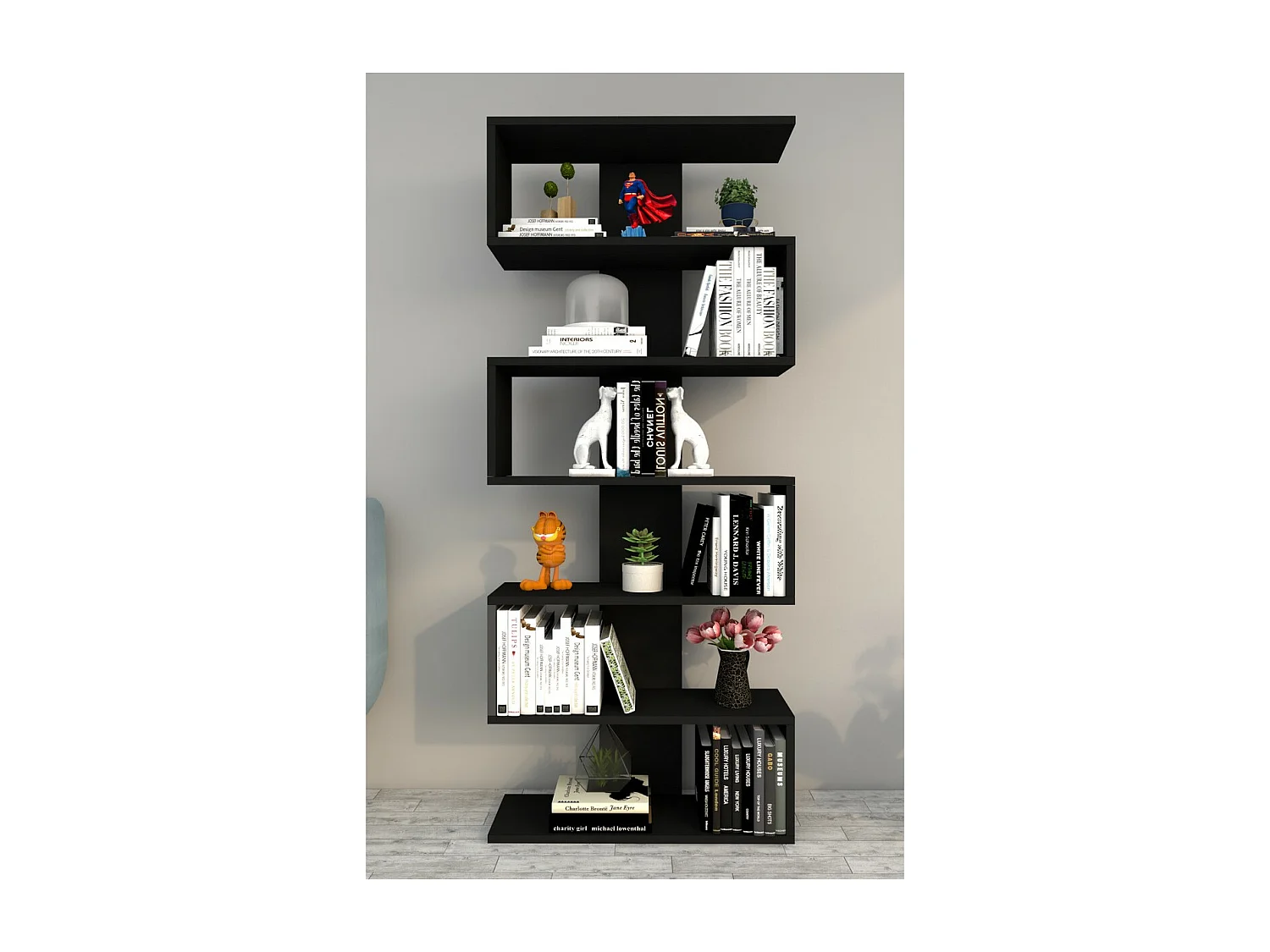 Bibliothèque Leo, Noir, 22x65x160 cm, Epikasa