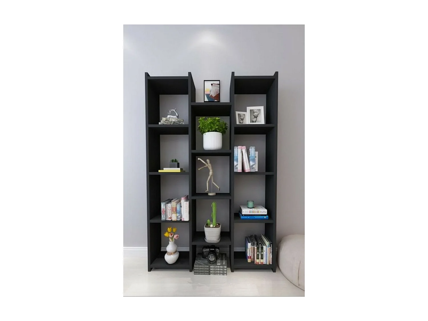 Bibliothèque Colton, Noir, 20x96x148 cm, Epikasa