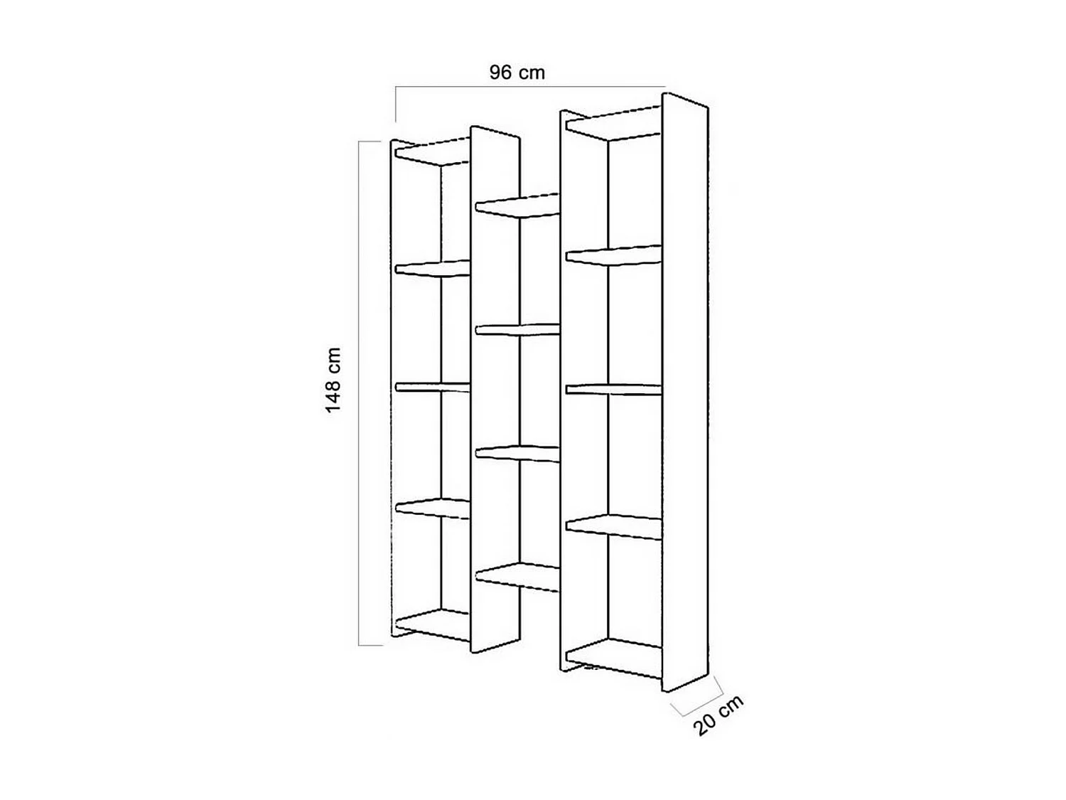 Bibliothèque Colton, Noir, 20x96x148 cm, Epikasa