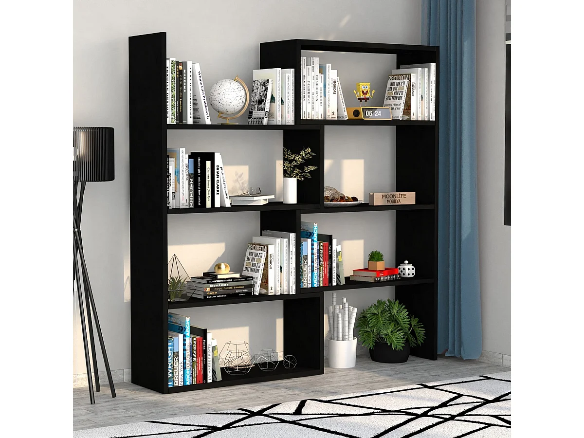 Bibliothèque Adam, Noir, 20x120x118 cm, Epikasa