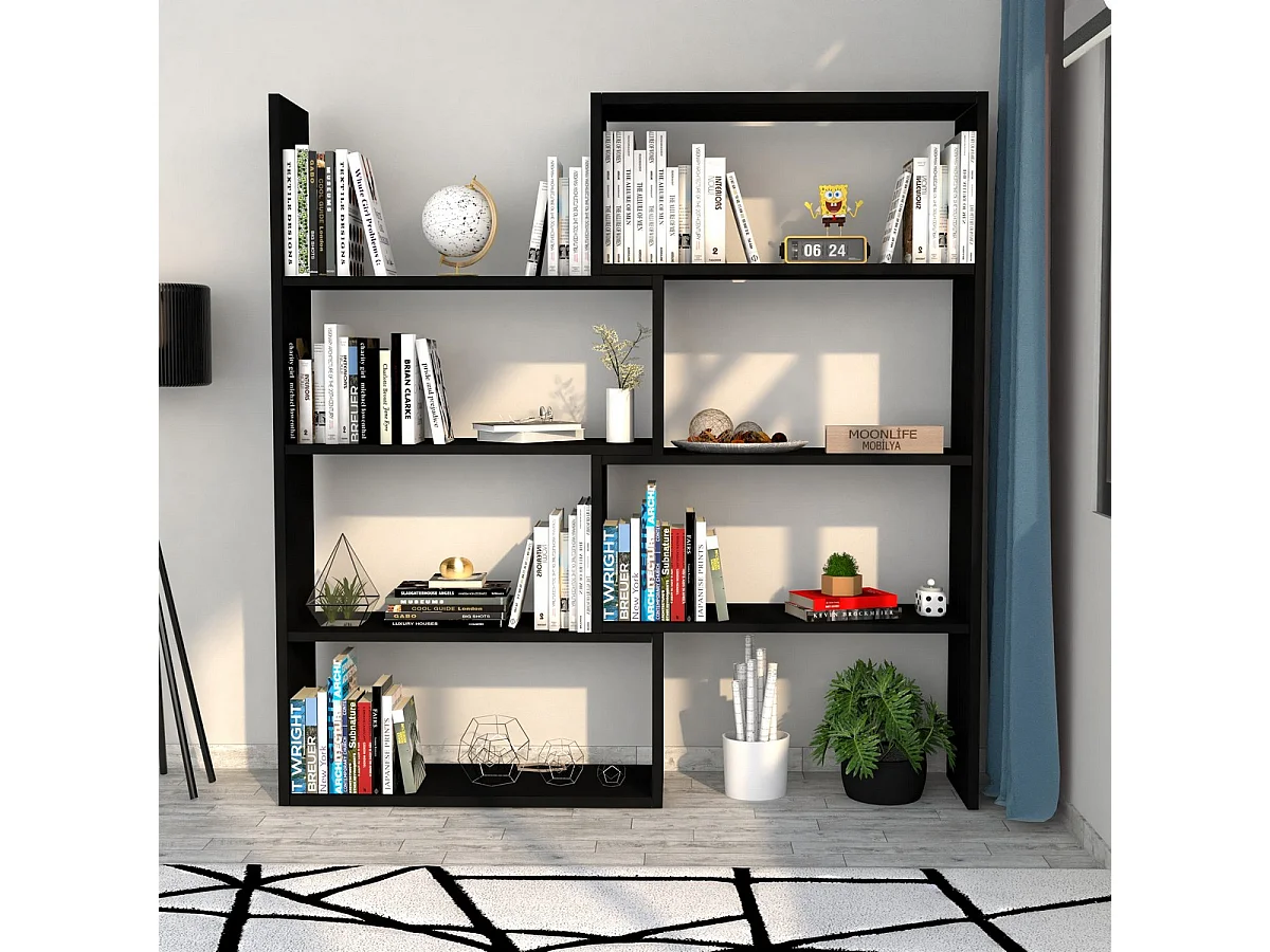 Bibliothèque Adam, Noir, 20x120x118 cm, Epikasa