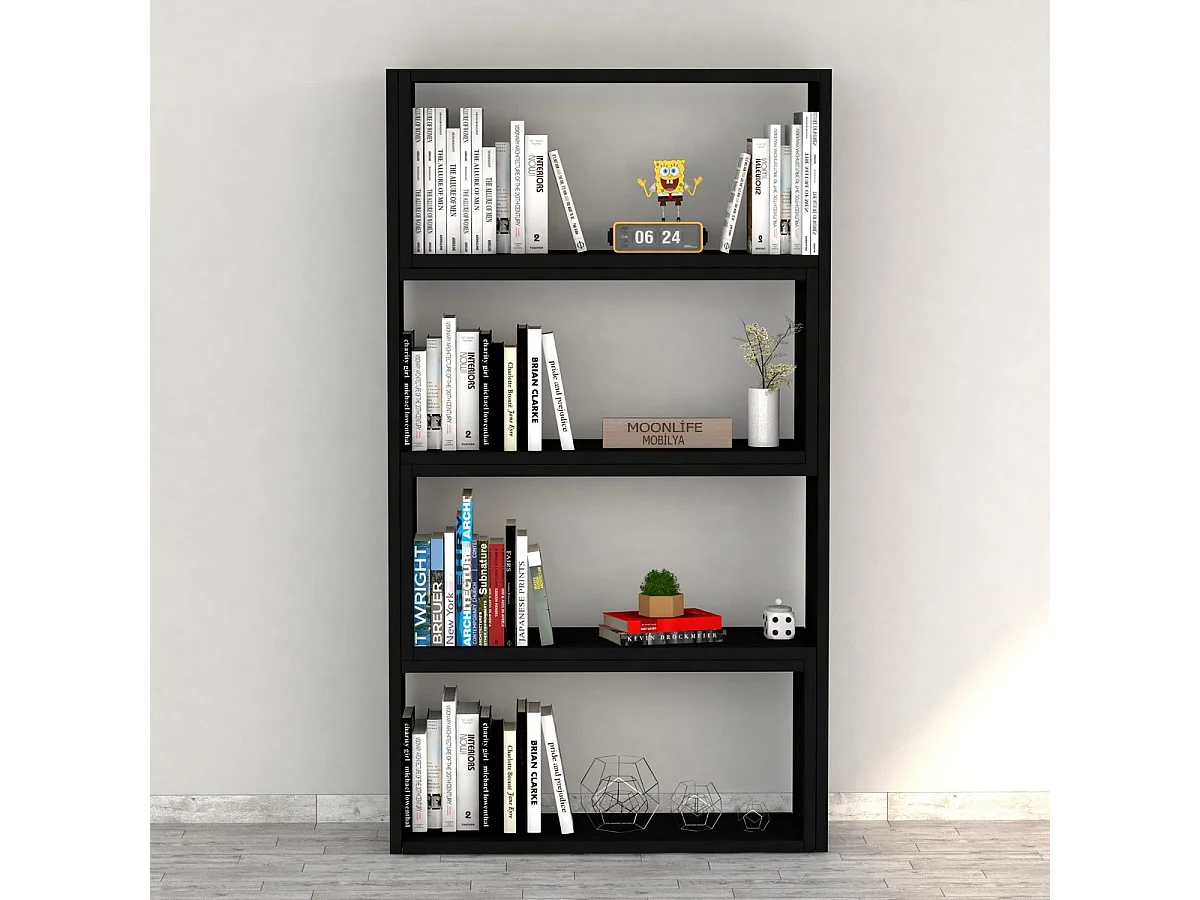 Bibliothèque Adam, Noir, 20x120x118 cm, Epikasa