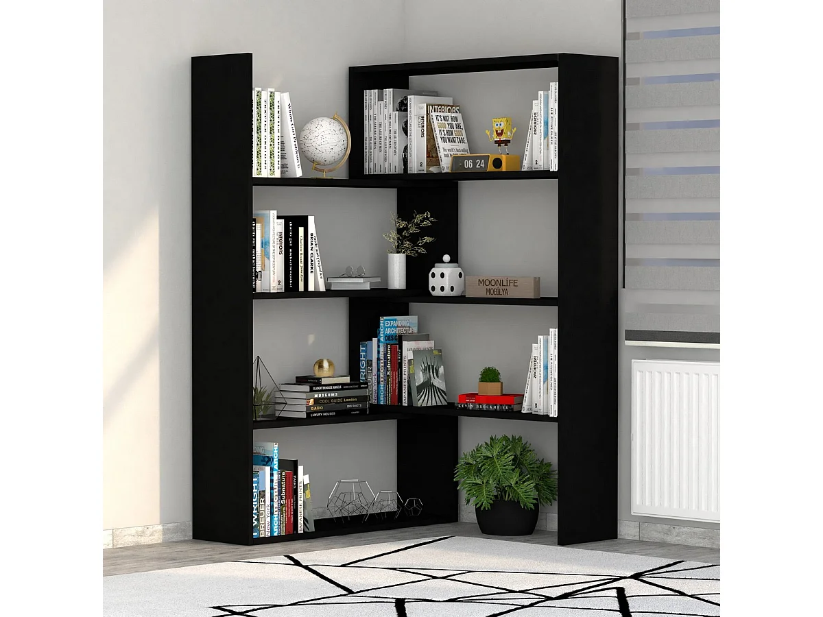 Bibliothèque Adam, Noir, 20x120x118 cm, Epikasa