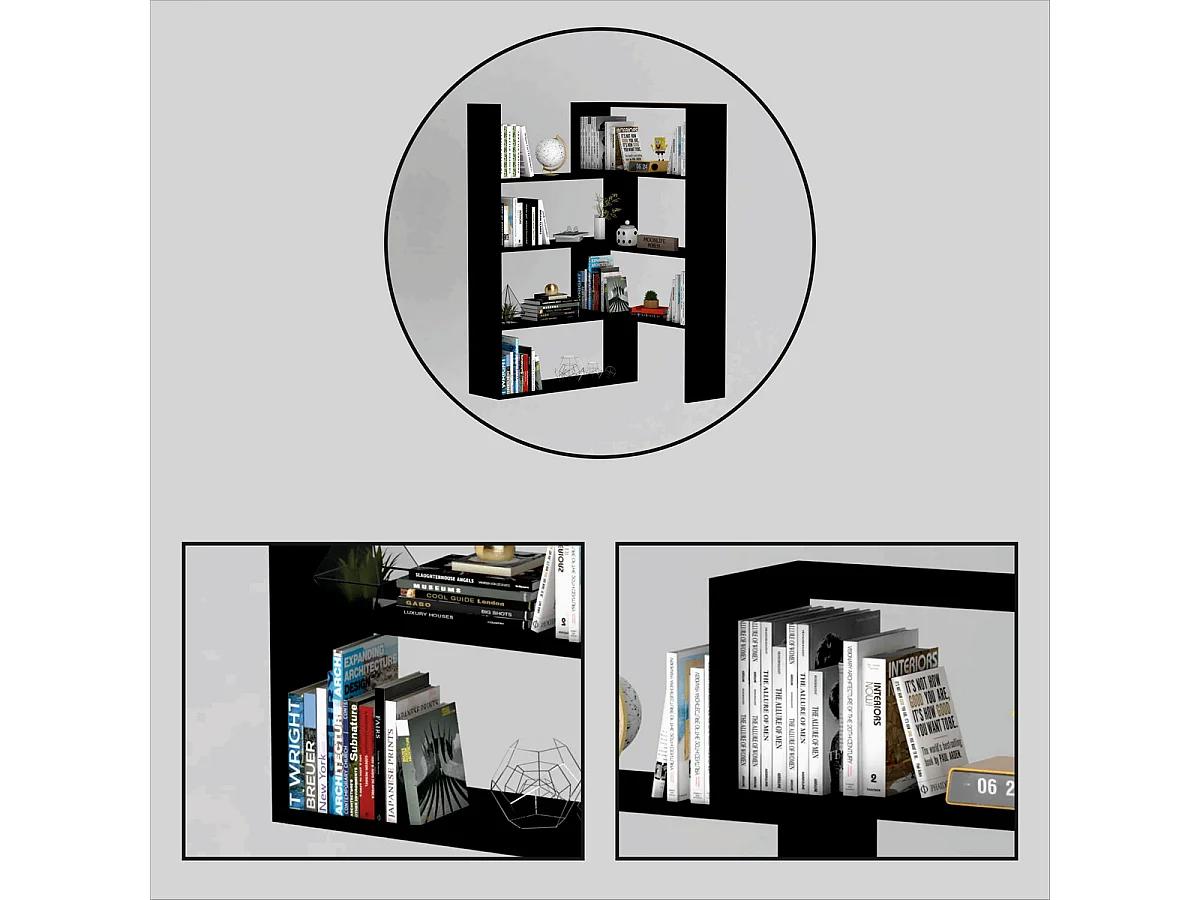 Bibliothèque Adam, Noir, 20x120x118 cm, Epikasa