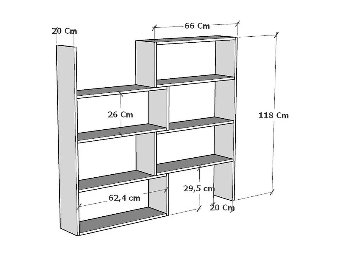 Bibliothèque Adam, Noir, 20x120x118 cm, Epikasa