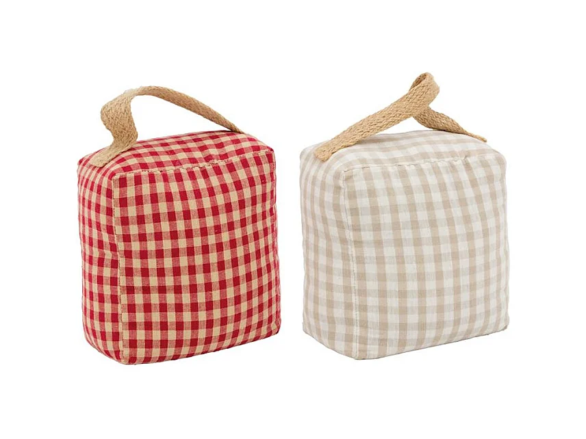 Lot de 2 cale-portes en coton vichy – Poignée en jute et stabilité parfaite