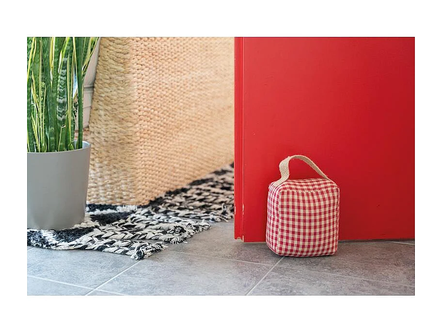 Lot de 2 cale-portes en coton vichy – Poignée en jute et stabilité parfaite