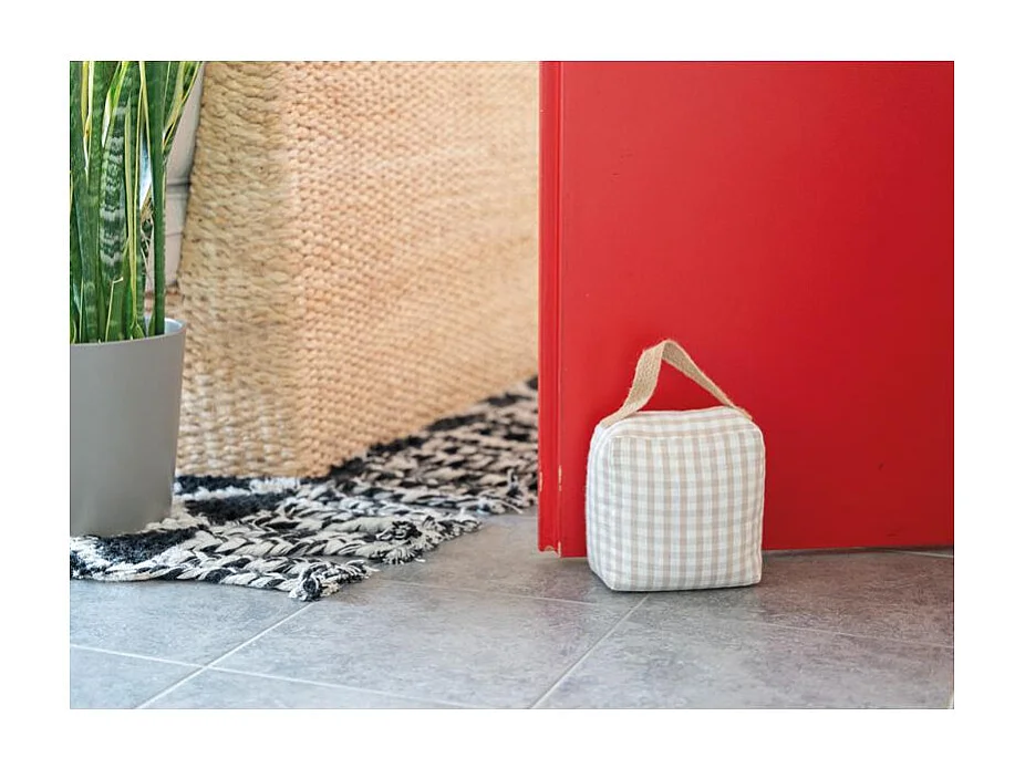 Lot de 2 cale-portes en coton vichy – Poignée en jute et stabilité parfaite