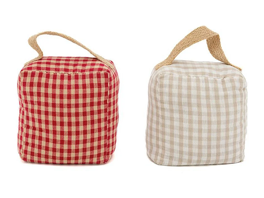 Lot de 2 cale-portes en coton vichy – Poignée en jute et stabilité parfaite