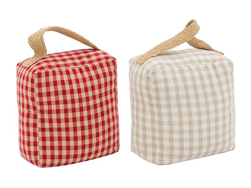 Lot de 2 cale-portes en coton vichy – Poignée en jute et stabilité parfaite