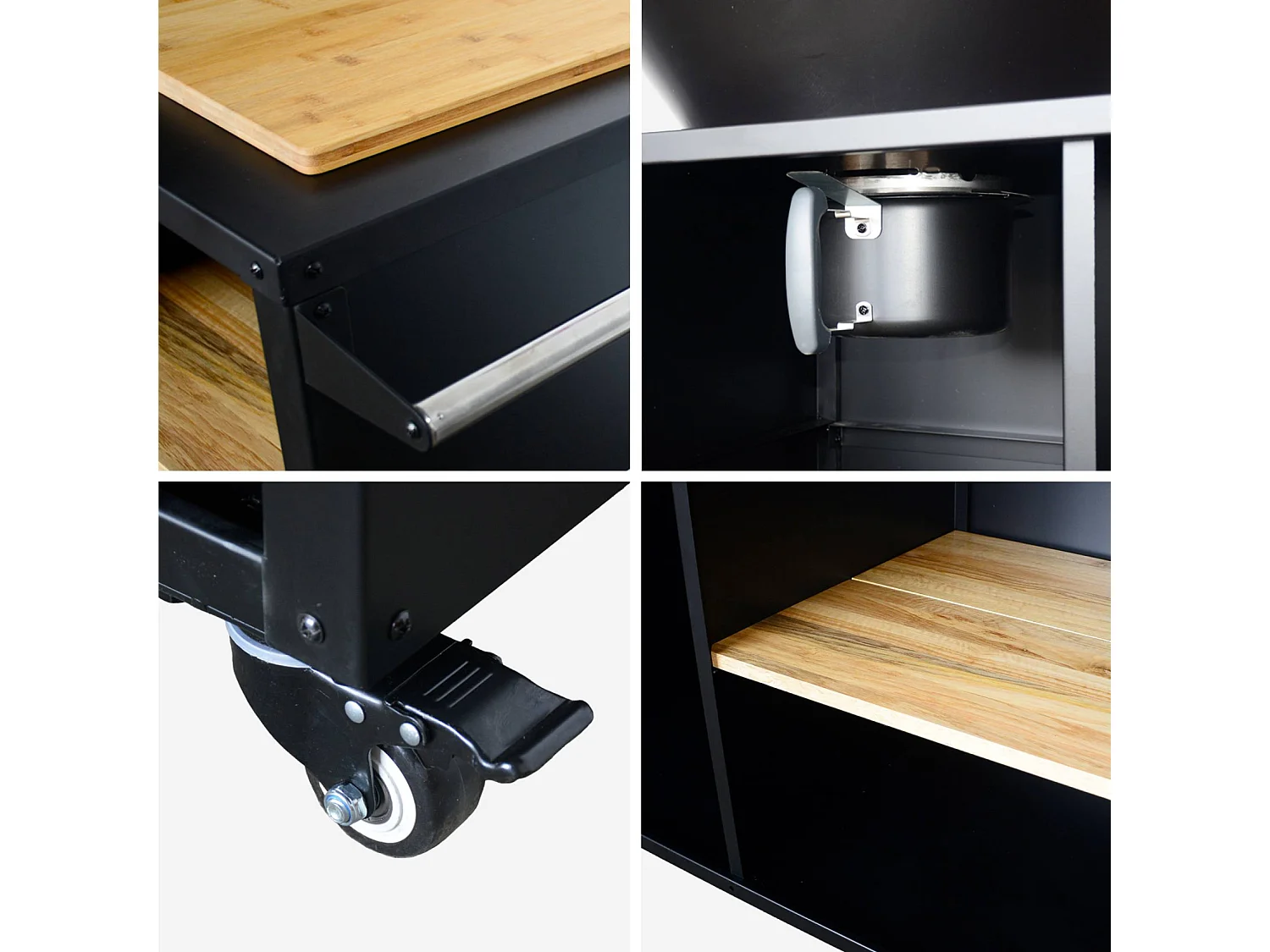 Brasero barbacoa 80cm + carrito con espacios de almacenamiento negro