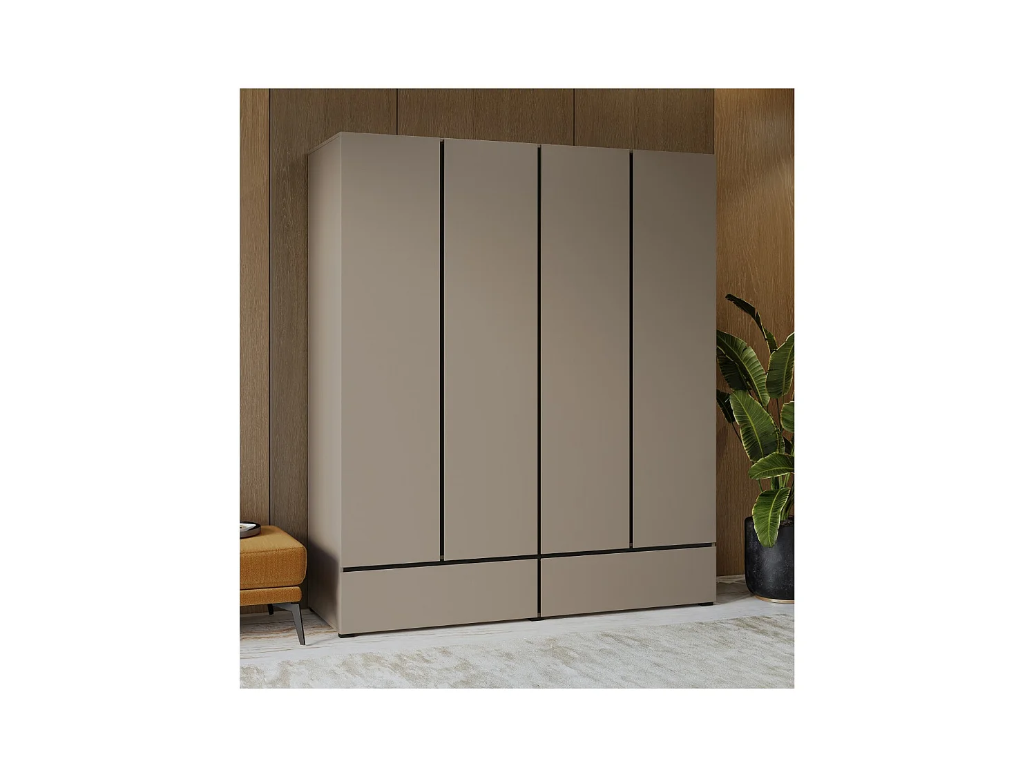 Armario HAVANA 180 cm – Beige y negro – 4 puertas y 2 cajones – Elegancia moderna y almacenamiento XXL
