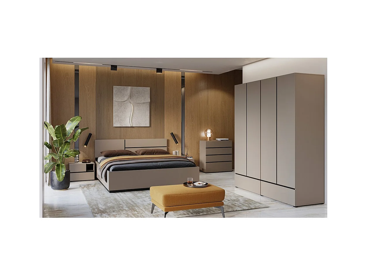 Armario HAVANA 180 cm – Beige y negro – 4 puertas y 2 cajones – Elegancia moderna y almacenamiento XXL