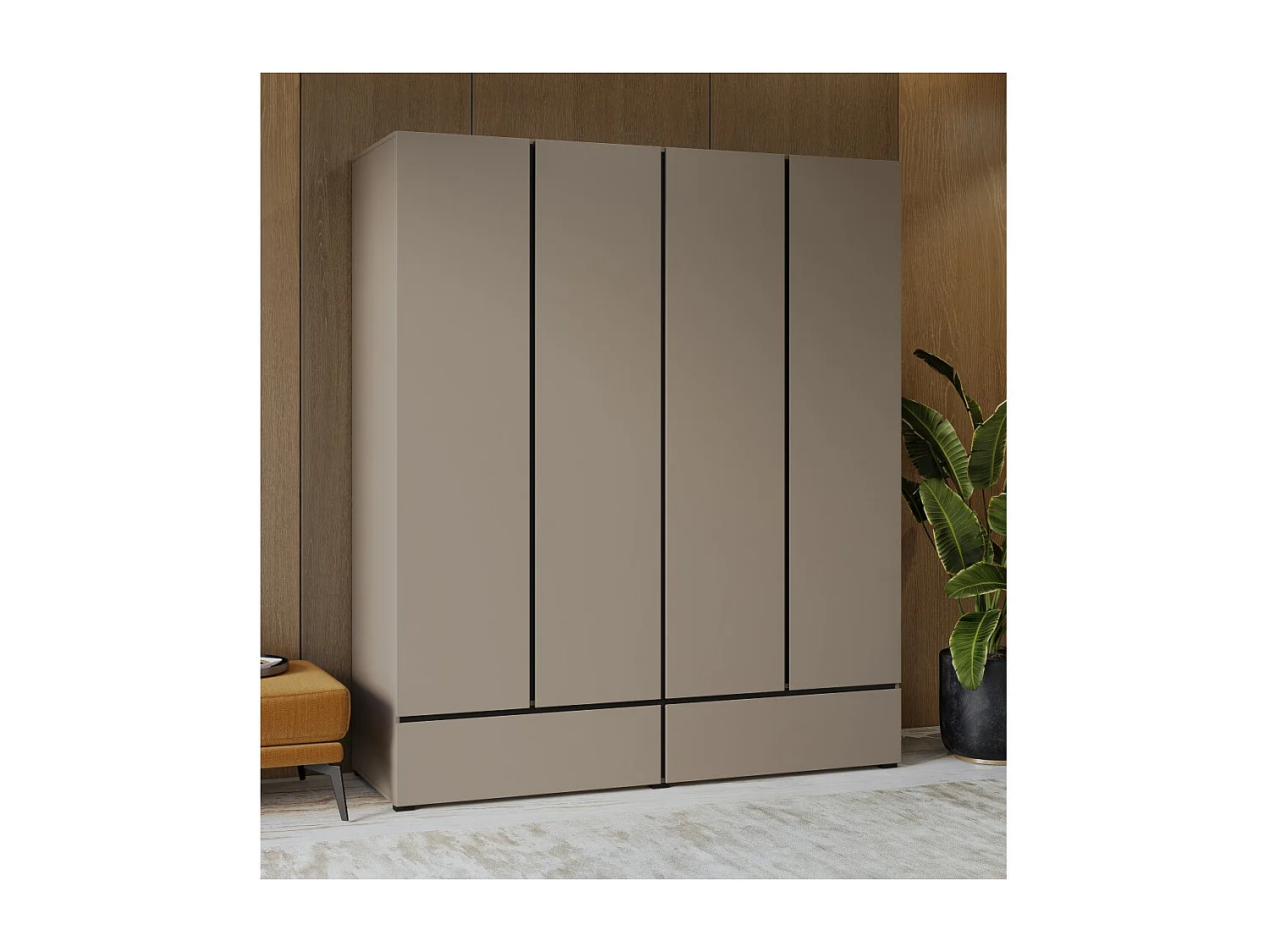 Armario HAVANA 180 cm – Beige y negro – 4 puertas y 2 cajones – Elegancia moderna y almacenamiento XXL