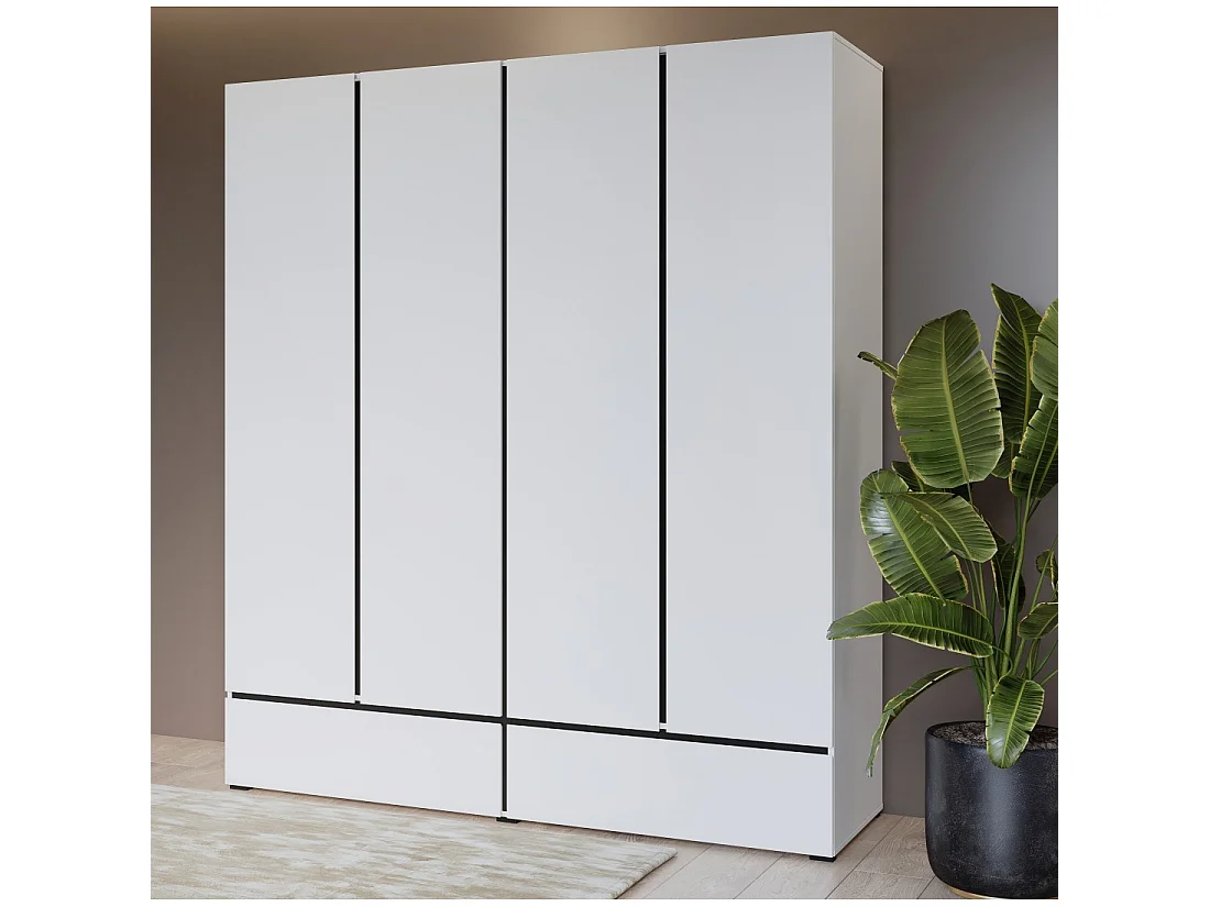 Schrank HAVANA 180 cm – 4 Türen und 2 Schubladen – Farbe Weiß und Schwarz – Modernes Design und große Kapazität
