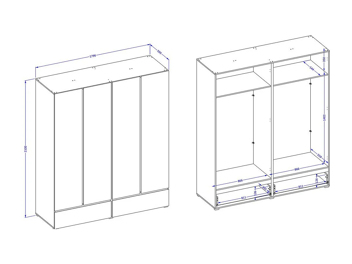 Schrank HAVANA 180 cm – 4 Türen und 2 Schubladen – Farbe Weiß und Schwarz – Modernes Design und große Kapazität