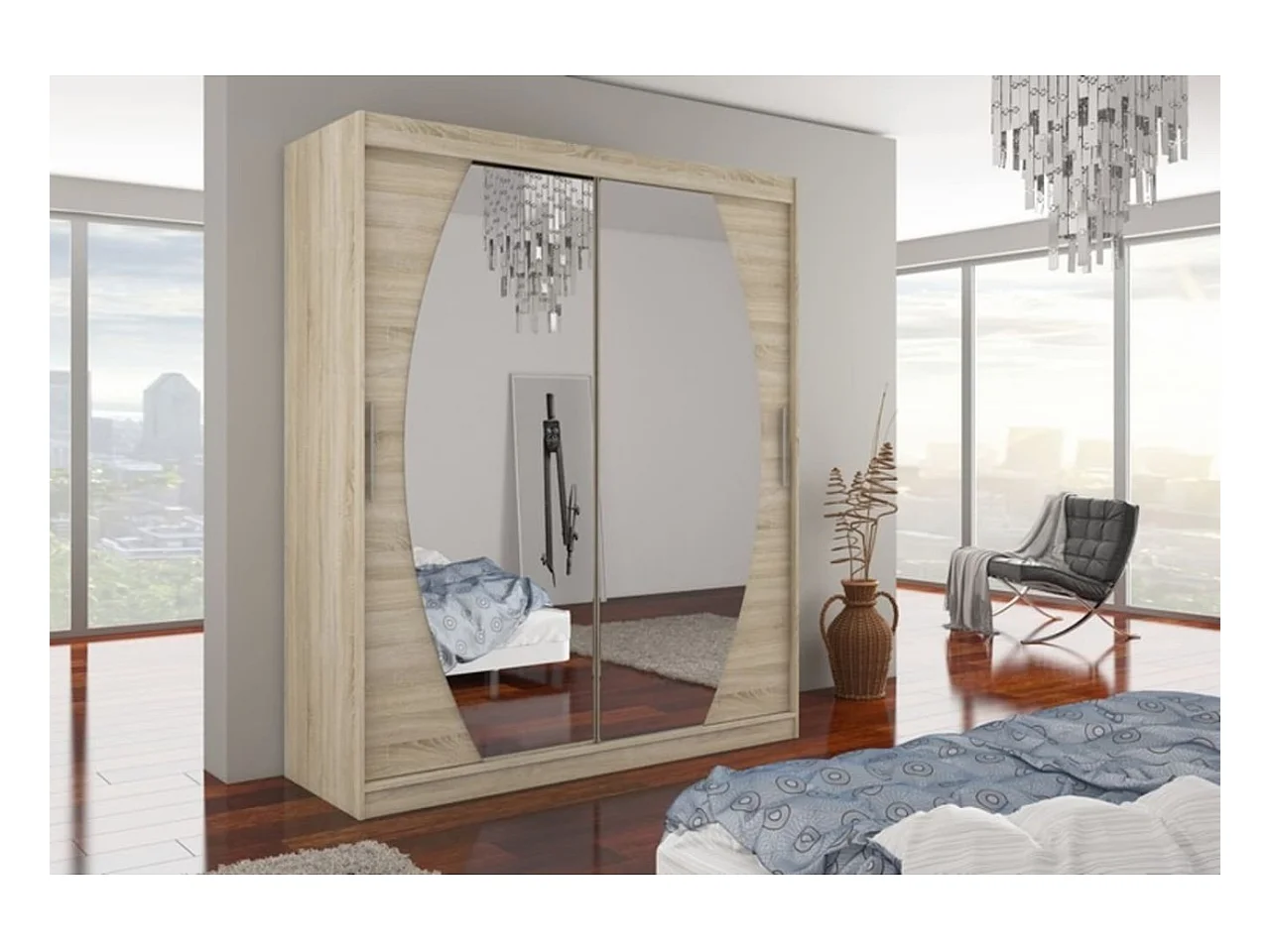 Armadio Windsor (180cm)/Ante scorrevoli/Specchio/Sonoma