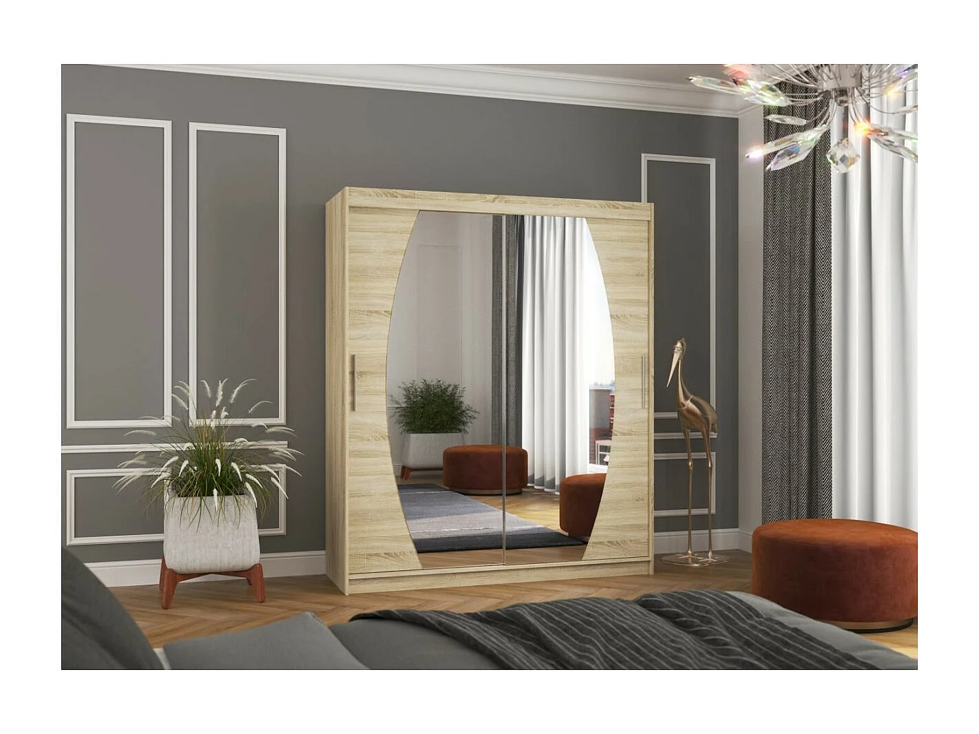 Kleiderschrank Windsor (180cm)/Schiebetüren/Spiegel/Sonoma