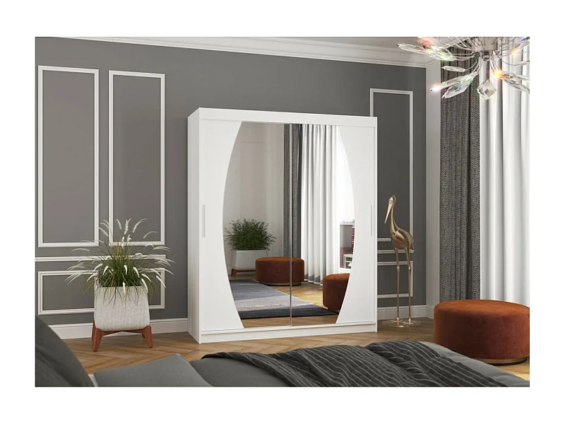 Armoire Windsor (180 cm) / Portes coulissantes / Miroir / Blanc