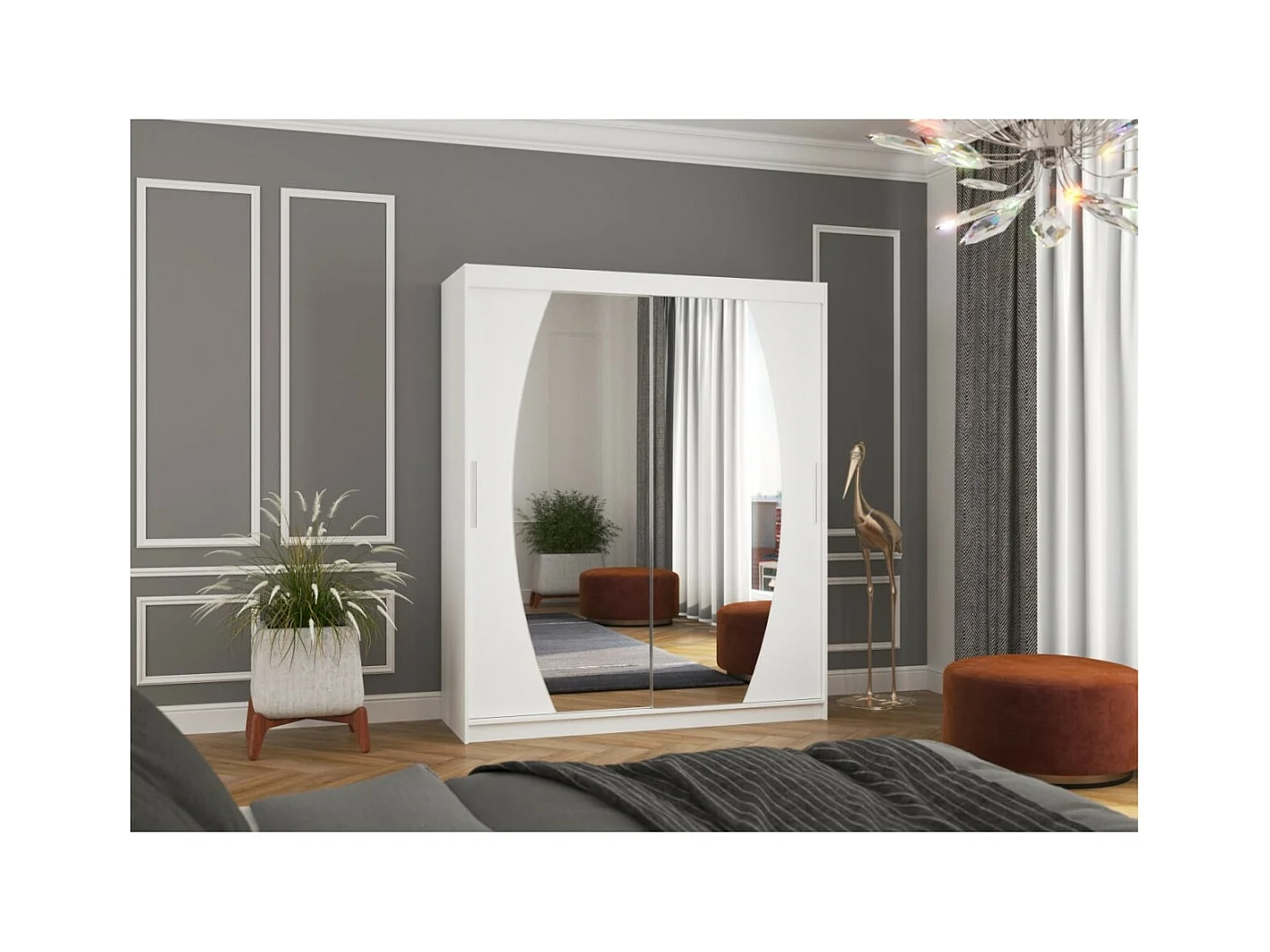 Armadio Windsor (180cm)/Ante scorrevoli/Specchio/Bianco