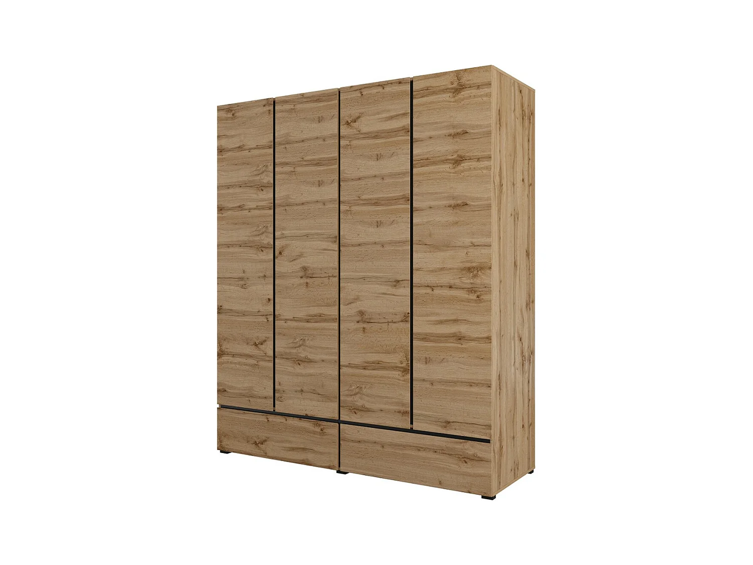 Armoire HAVANA 180 cm – Chêne et noir – 4 portes et 2 tiroirs – Élégance naturelle et grande capacité