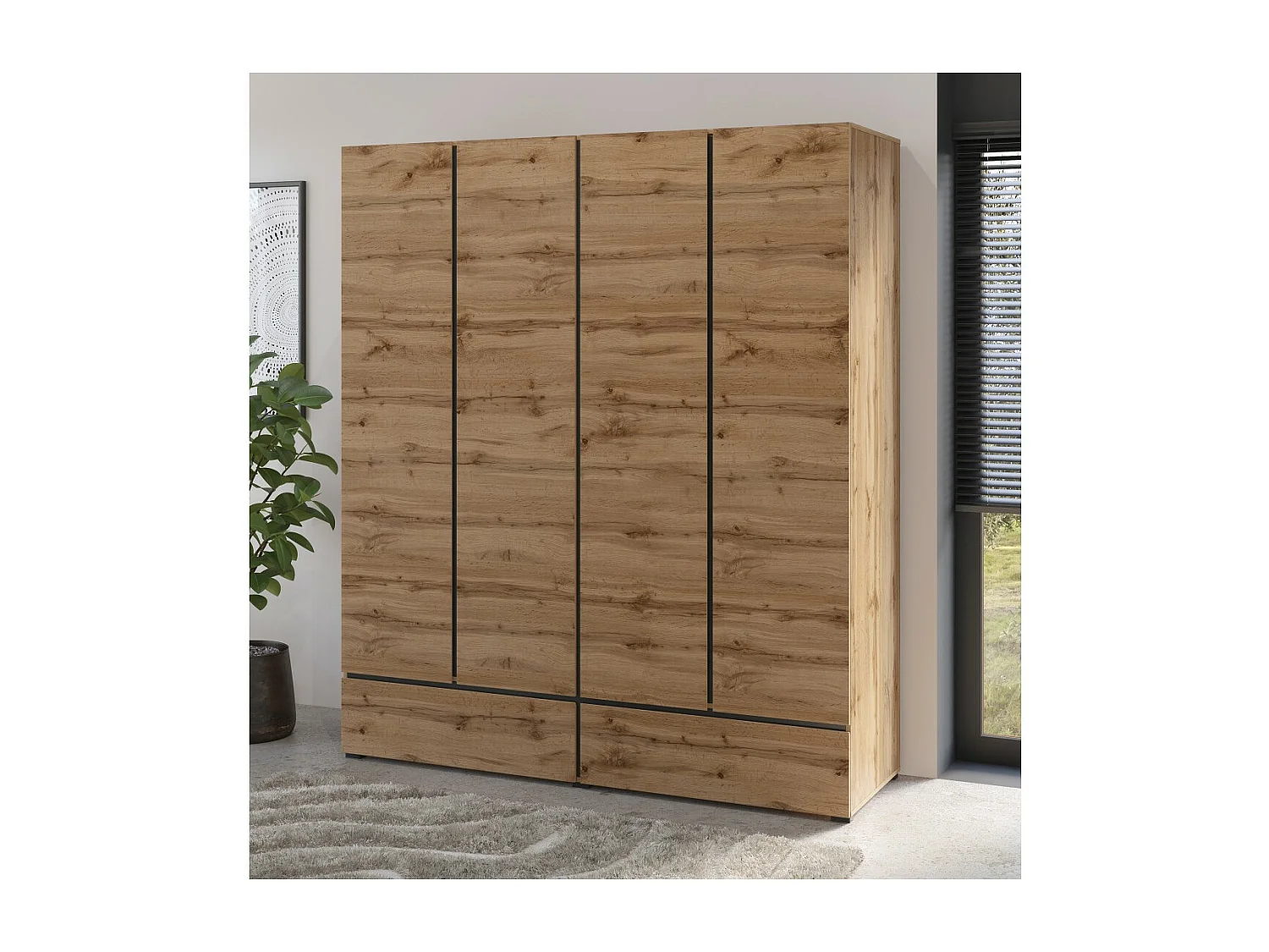 Armario HAVANA 180 cm – Roble y negro – 4 puertas y 2 cajones – Elegancia natural y gran capacidad