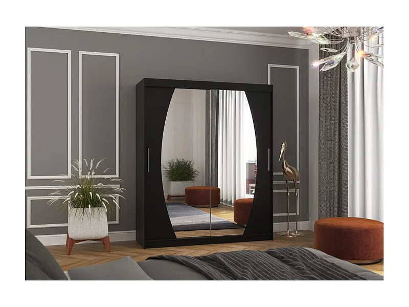 Armoire Windsor (180 cm) / Portes coulissantes / Miroir / Noir