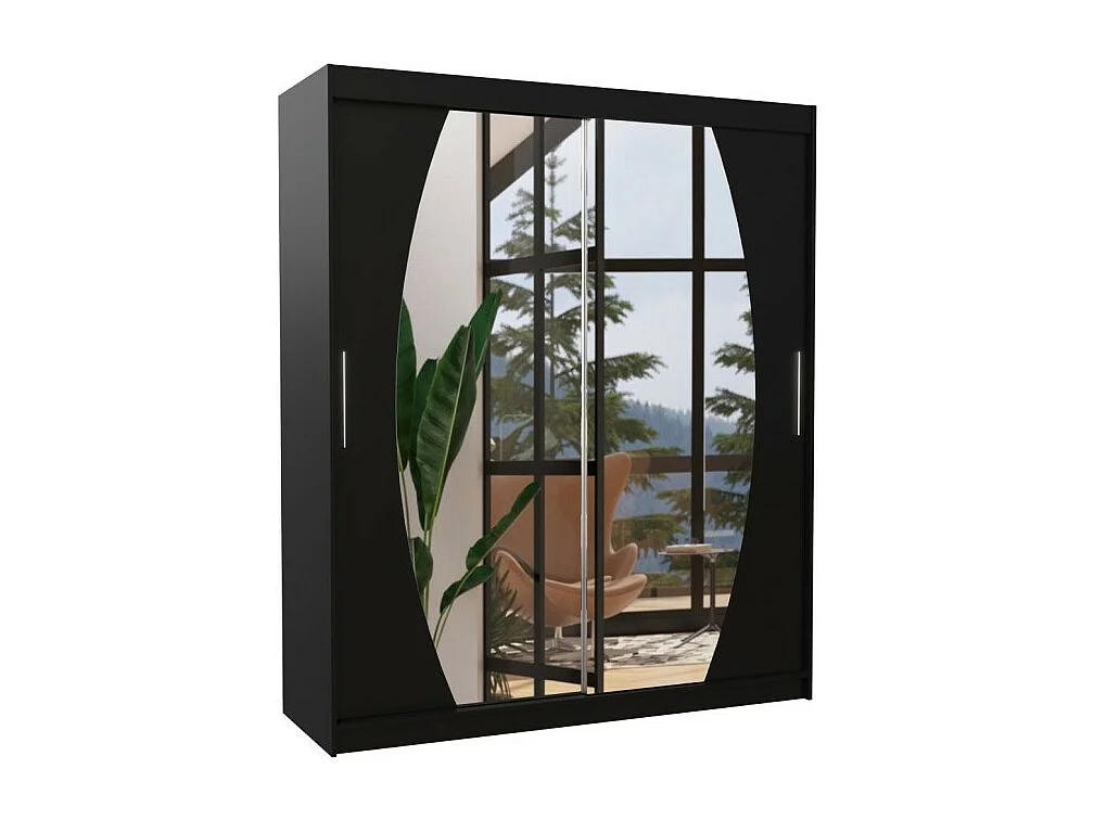 Kleiderschrank Windsor (180cm)/Schiebetüren/Spiegel/Schwarz