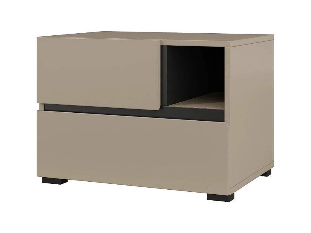 Table de chevet HAVANA beige et noir – 2 tiroirs et 1 niche – Rangement moderne et design élégant