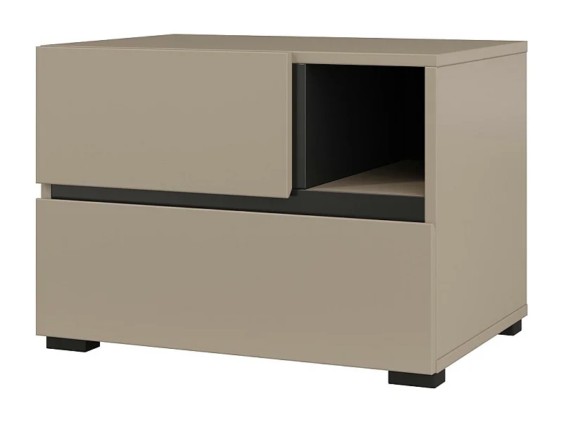 Table de chevet HAVANA beige et noir – 2 tiroirs et 1 niche – Rangement moderne et design élégant