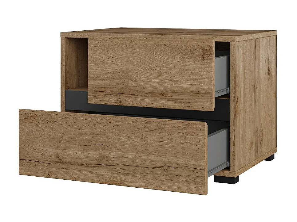 Table de chevet HAVANA chêne et noir – 2 tiroirs et 1 niche – Style naturel et rangement pratique