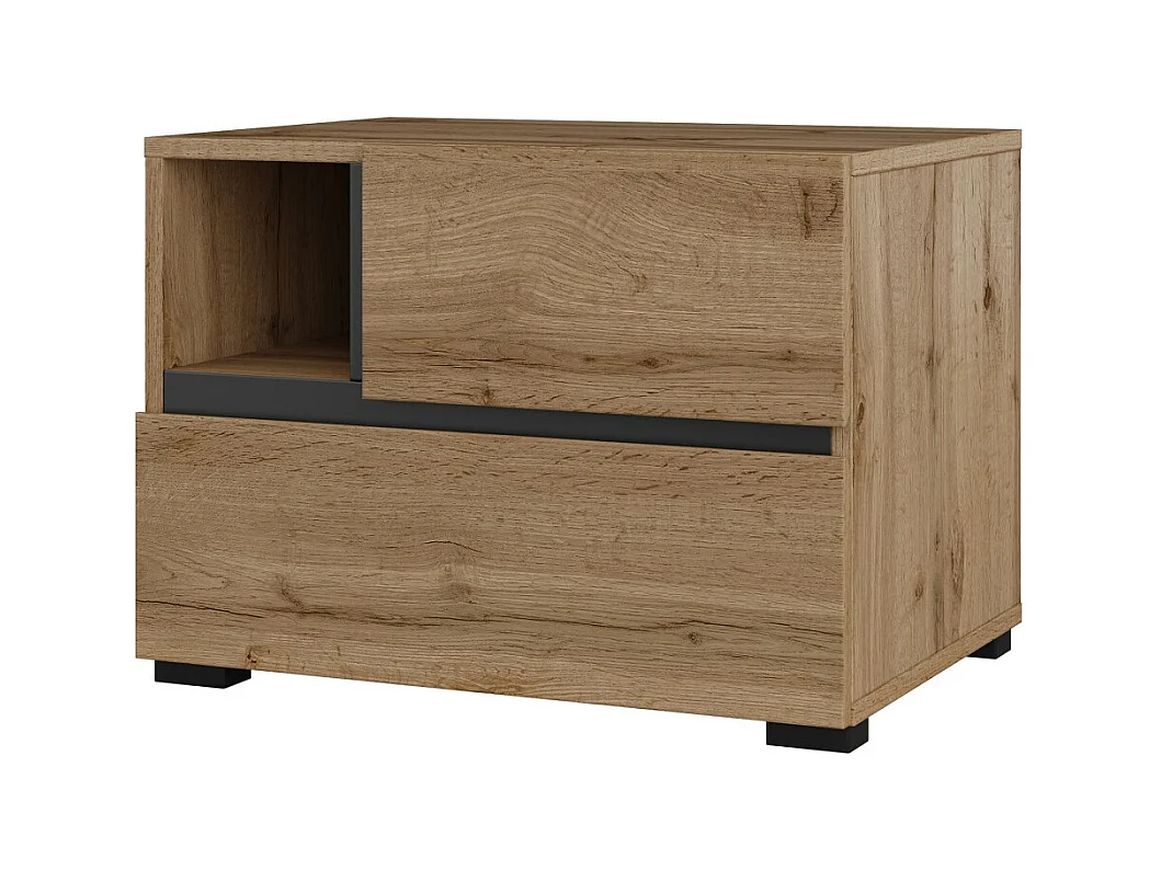 Table de chevet HAVANA chêne et noir – 2 tiroirs et 1 niche – Style naturel et rangement pratique