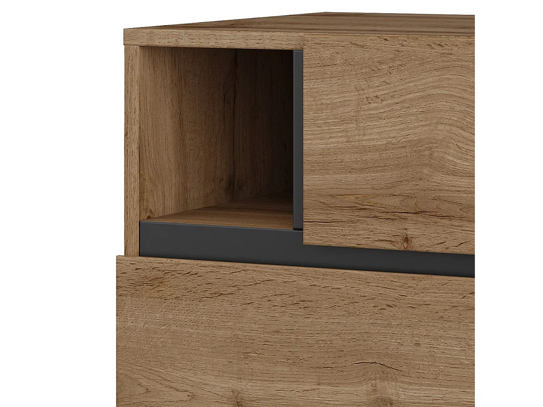 Mesa de cabeceira HAVANA carvalho e preto – 2 gavetas e 1 nicho – Estilo natural e armazenamento prático