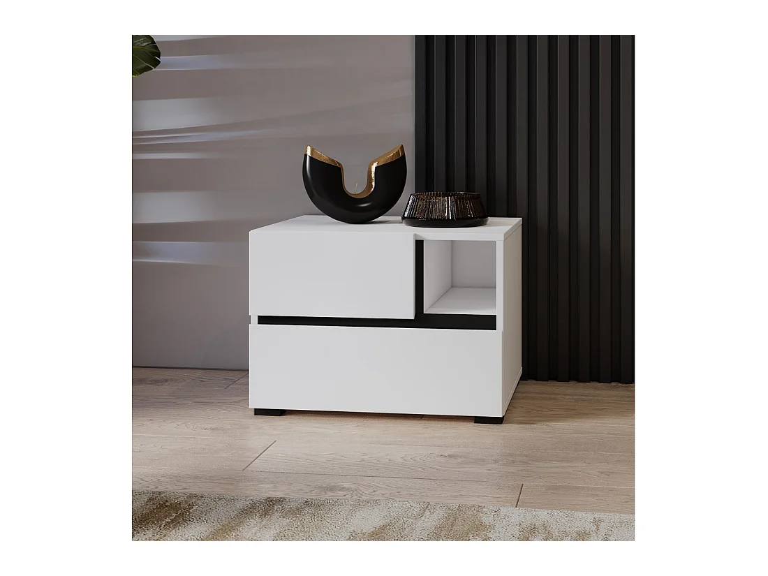 Mesa de cabeceira HAVANA branca e preta – 2 gavetas e 1 nicho – Design contemporâneo e funcional