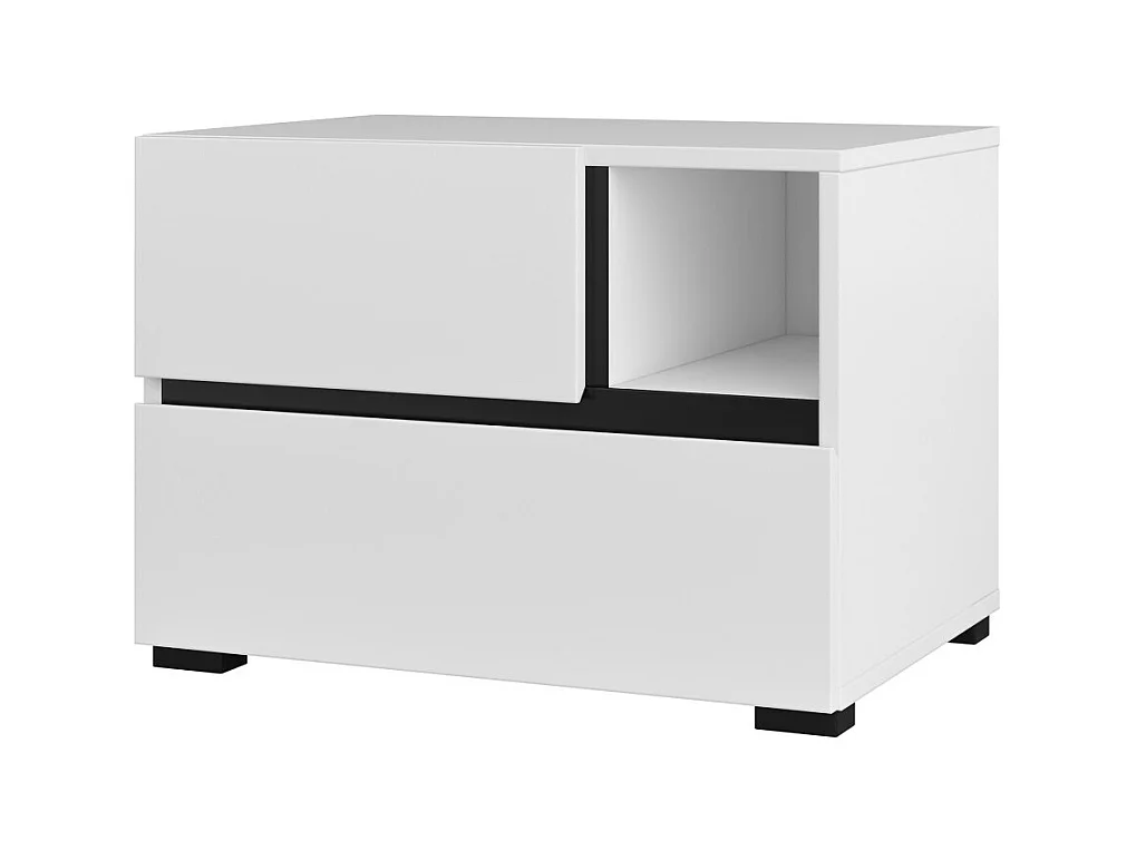 Table de chevet HAVANA blanche et noire – 2 tiroirs et 1 niche – Design contemporain et fonctionnel