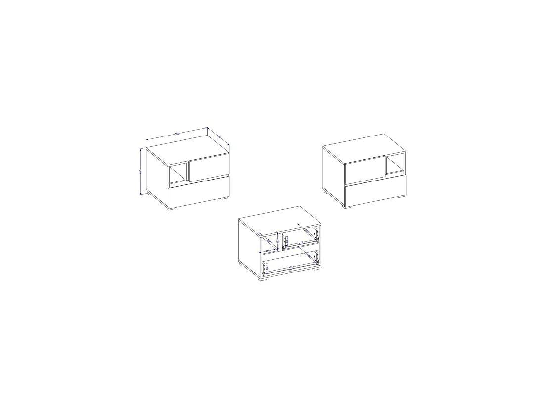 Table de chevet HAVANA blanche et noire – 2 tiroirs et 1 niche – Design contemporain et fonctionnel