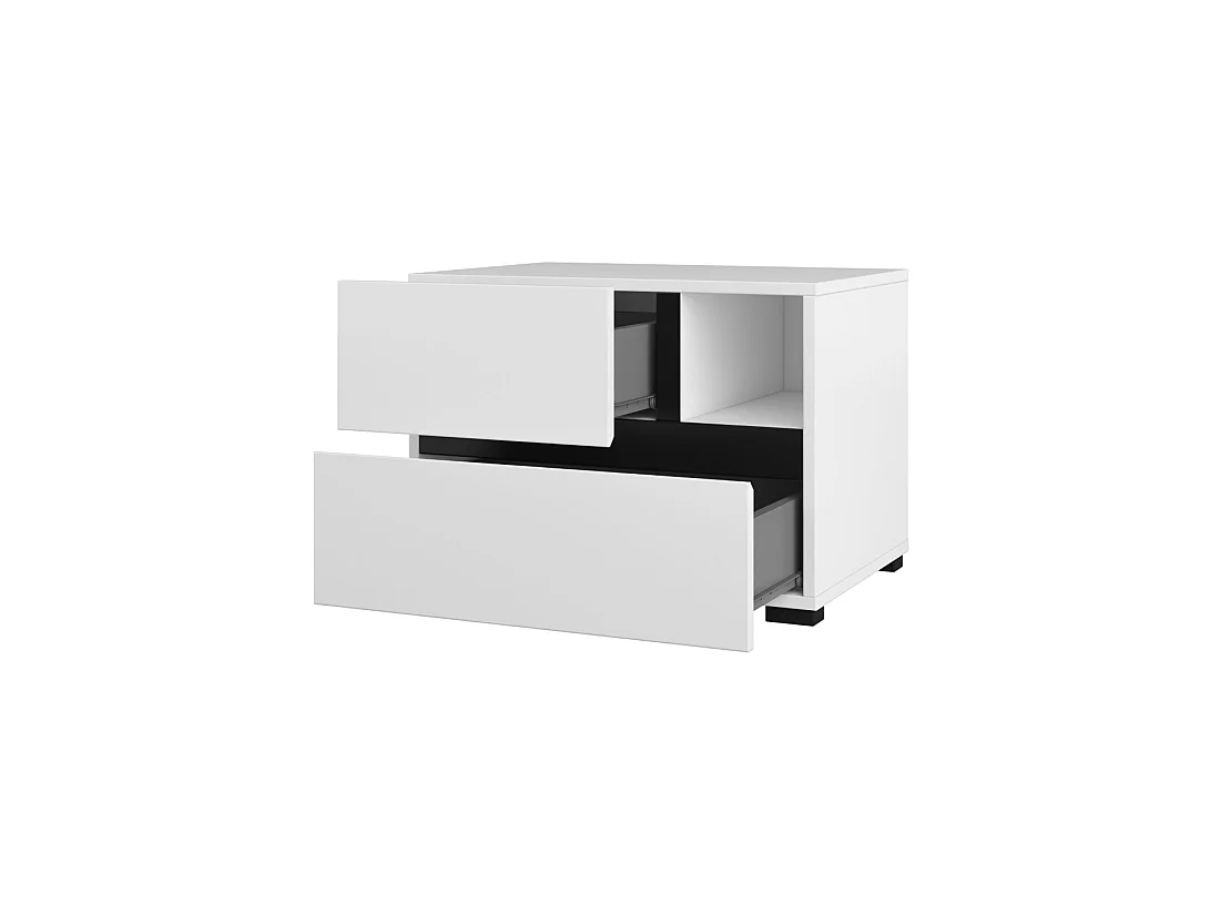 Table de chevet HAVANA blanche et noire – 2 tiroirs et 1 niche – Design contemporain et fonctionnel