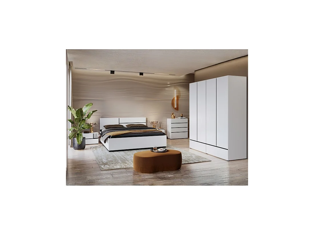 Table de chevet HAVANA blanche et noire – 2 tiroirs et 1 niche – Design contemporain et fonctionnel
