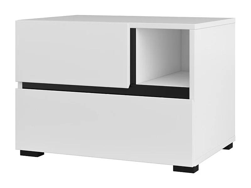 Mesa de noche HAVANA blanca y negra – 2 cajones y 1 compartimento – Diseño contemporáneo y funcional