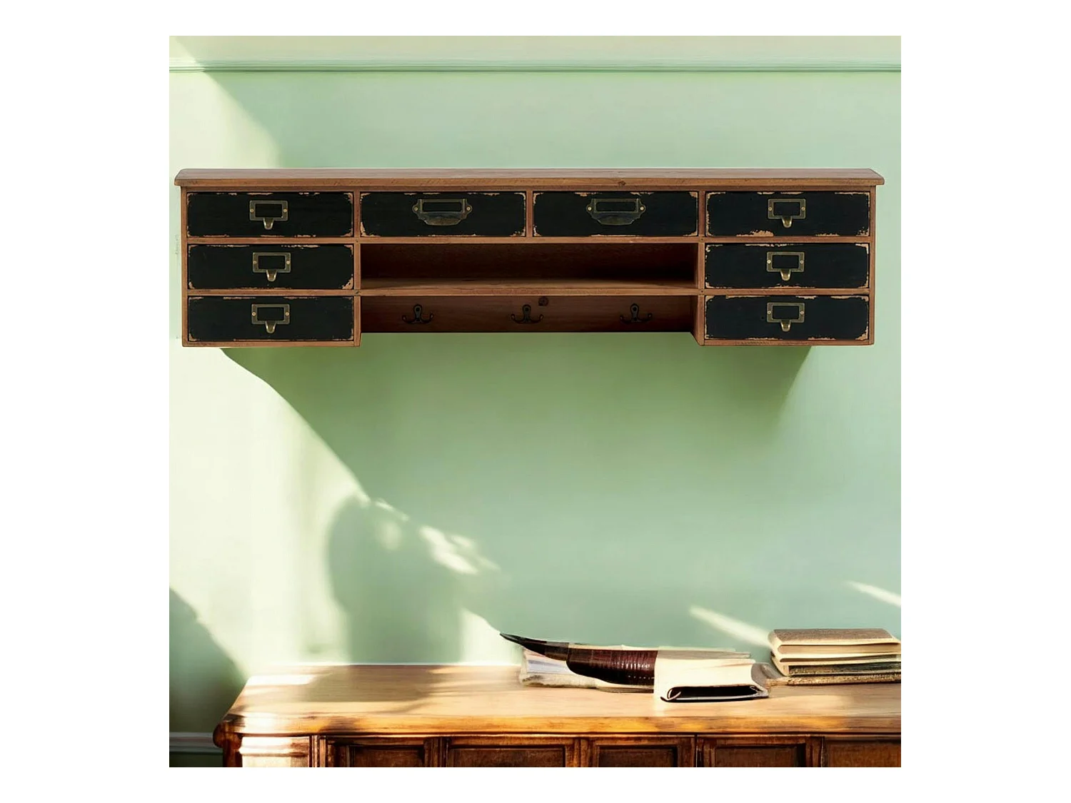 Etagère murale/portemanteaux 8 tiroirs LAMPHUN