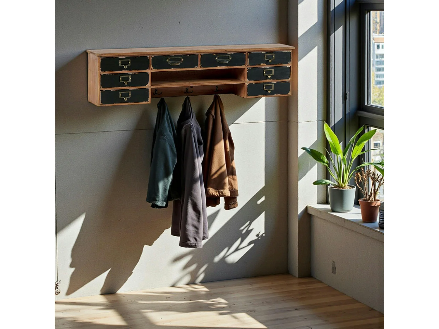 Etagère murale/portemanteaux 8 tiroirs LAMPHUN