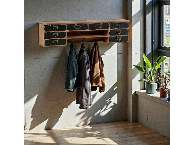 Etagère murale/portemanteaux 8 tiroirs LAMPHUN