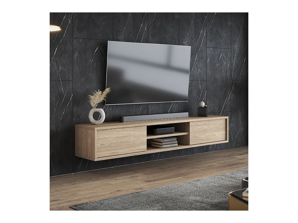 Meuble TV mural 2 portes 180 cm Idra Bois